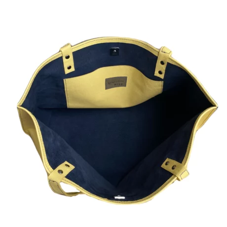 Grand sac cabas en cuir jaune avec intérieur cuir bleue