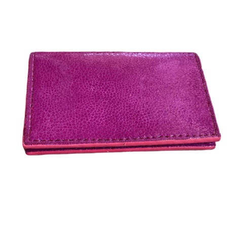 Porte-cartes en cuir de veau grainé façon galuchat rose fuschia (6)