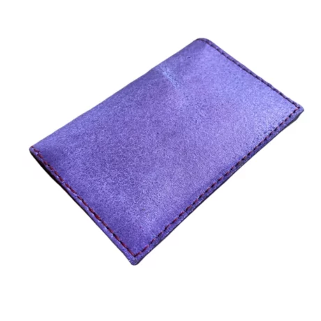 porte cartes en cuir de veau métallisé violet parme