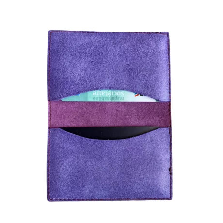 porte cartes en cuir de veau métallisé violet parme