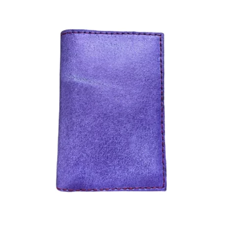 porte cartes en cuir de veau métallisé violet parme