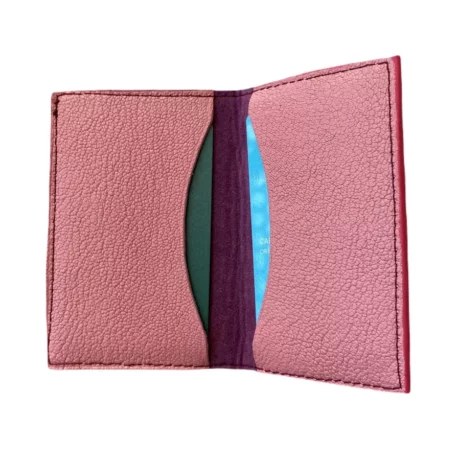 porte-cartes en cuir de chèvre grainé rose