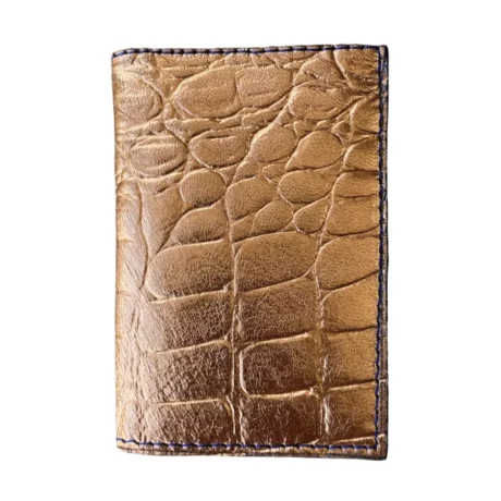 porte-cartes en cuir de veau effet croco rose gold