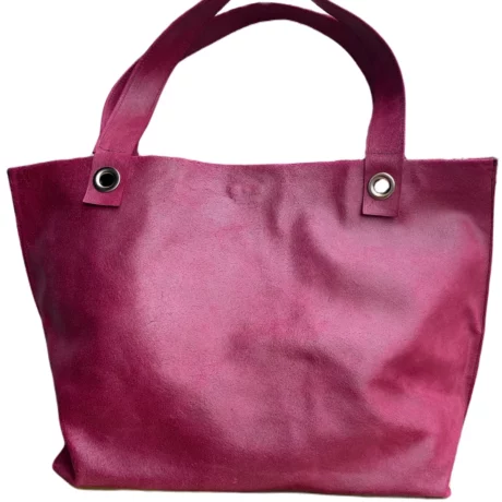 sac cabas grand modèle en cuir de veau métallisé nacré rose fuchsia