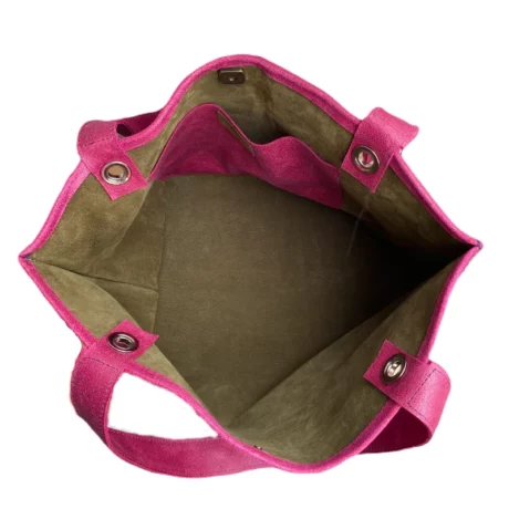 sac cabas grand modèle en cuir de veau métallisé nacré rose fuchsia