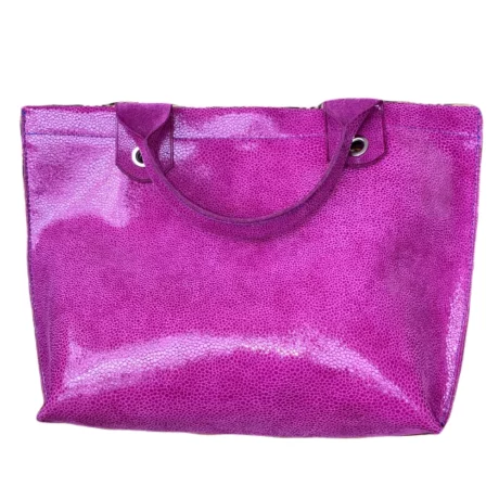 sac mini cabas porté main en cuir de veau effet galuchat brillant rose fuchsia