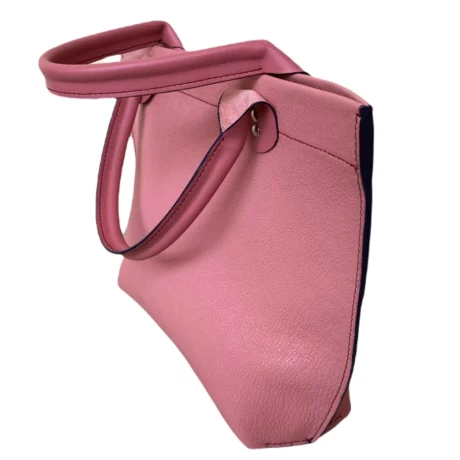 sac mini cabas en cuir de chèvre grainé rose et cuir de veau lisse rose 