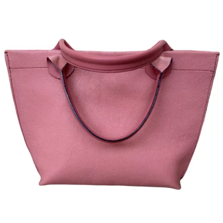 sac mini cabas en cuir de chèvre grainé rose et cuir de veau lisse rose 