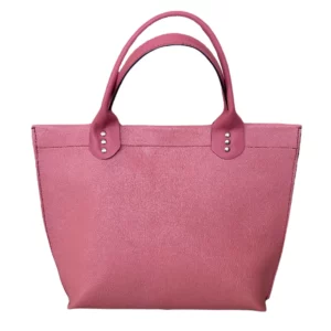 sac mini cabas en cuir de chèvre grainé rose et cuir de veau lisse rose