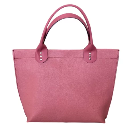 sac mini cabas en cuir de chèvre grainé rose et cuir de veau lisse rose 