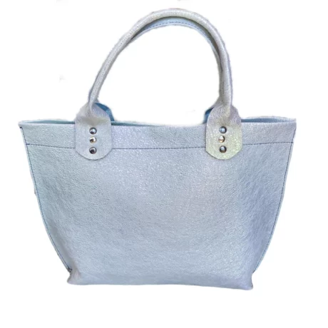 sac mini cabas porté main en cuir de chèvre craquelé blanc nacré