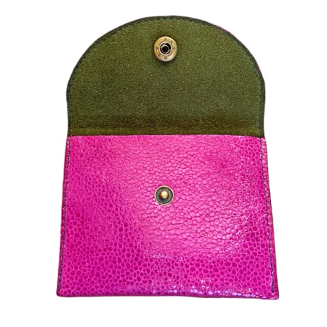 porte-monnaie en cuir de veau effet galuchat rose fuschia